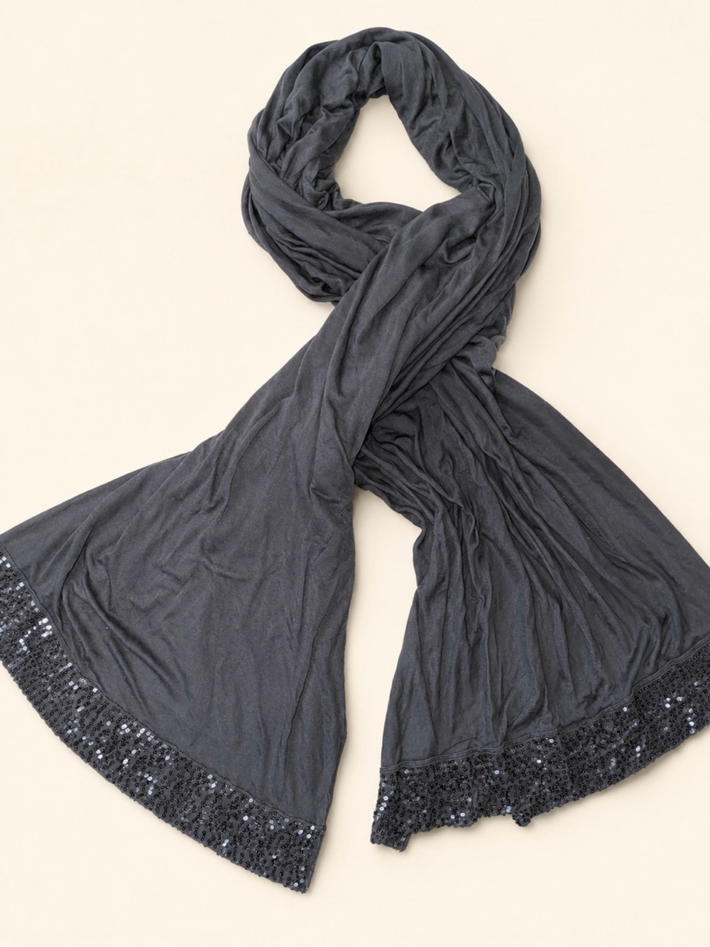 Boden Charcoal Sequin-Trim Lightweight Wrap Scarf